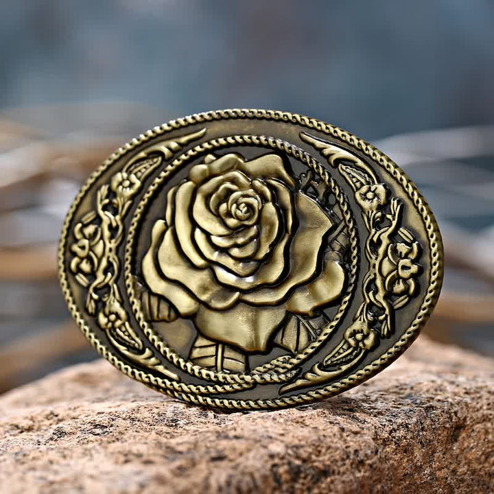 Men's DIY Trendy Western Rose Buckle Leather Belt - Antique Bronze - Without Belt - image 0
