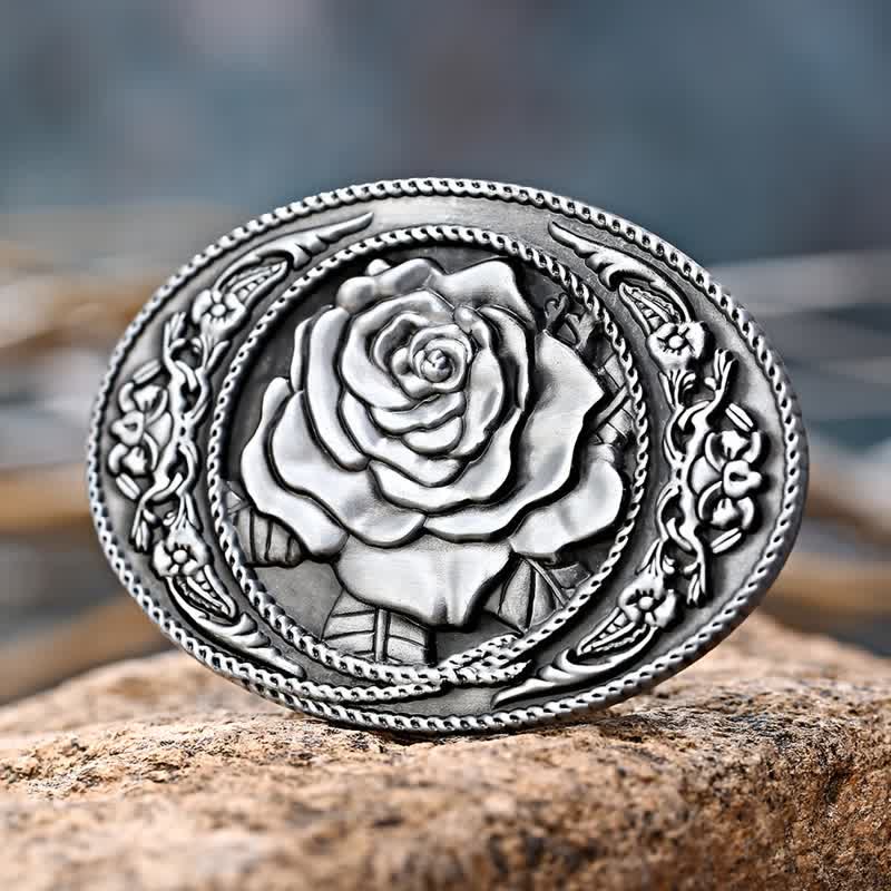 Men's DIY Trendy Western Rose Buckle Leather Belt - Antique Silver - Without Belt - image 3