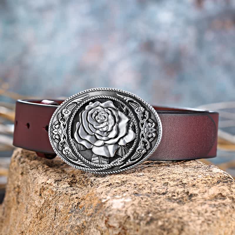 Men's DIY Trendy Western Rose Buckle Leather Belt - image 4
