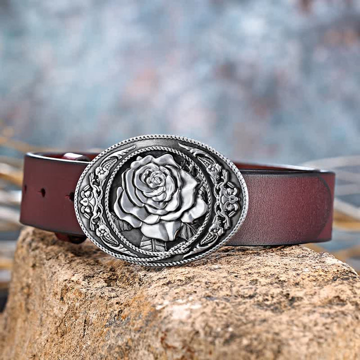 Men's DIY Trendy Western Rose Buckle Leather Belt - image 4