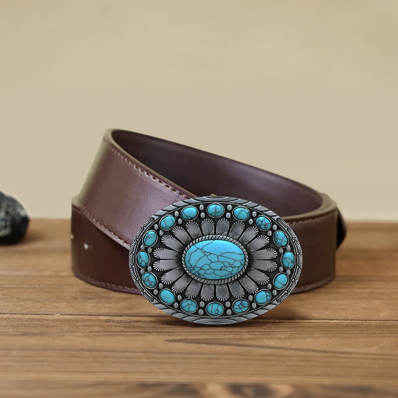 Men's DIY Dazzling Turquoise Buckle Leather Belt - Turquoise - Brown PU Belt (40) - image 7