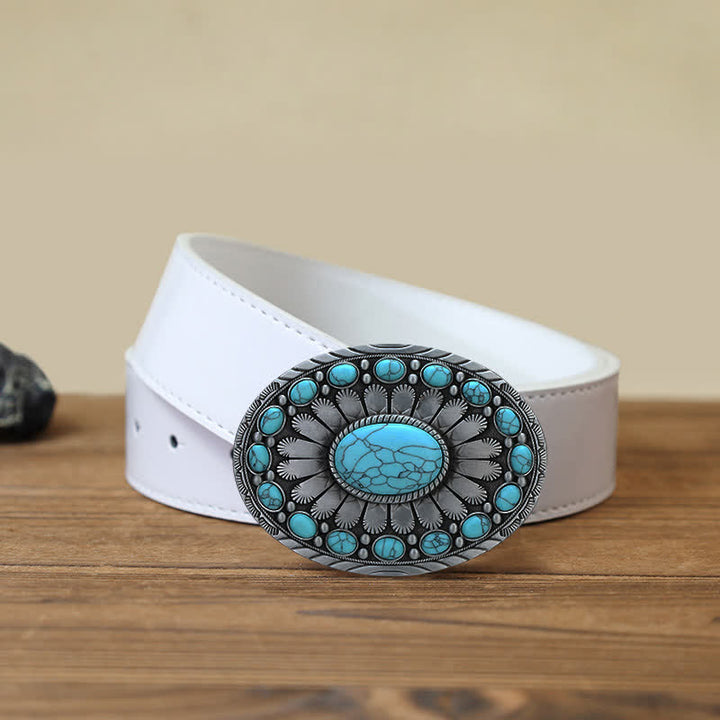 Men's DIY Dazzling Turquoise Buckle Leather Belt - Turquoise - White PU Belt (40) - image 5