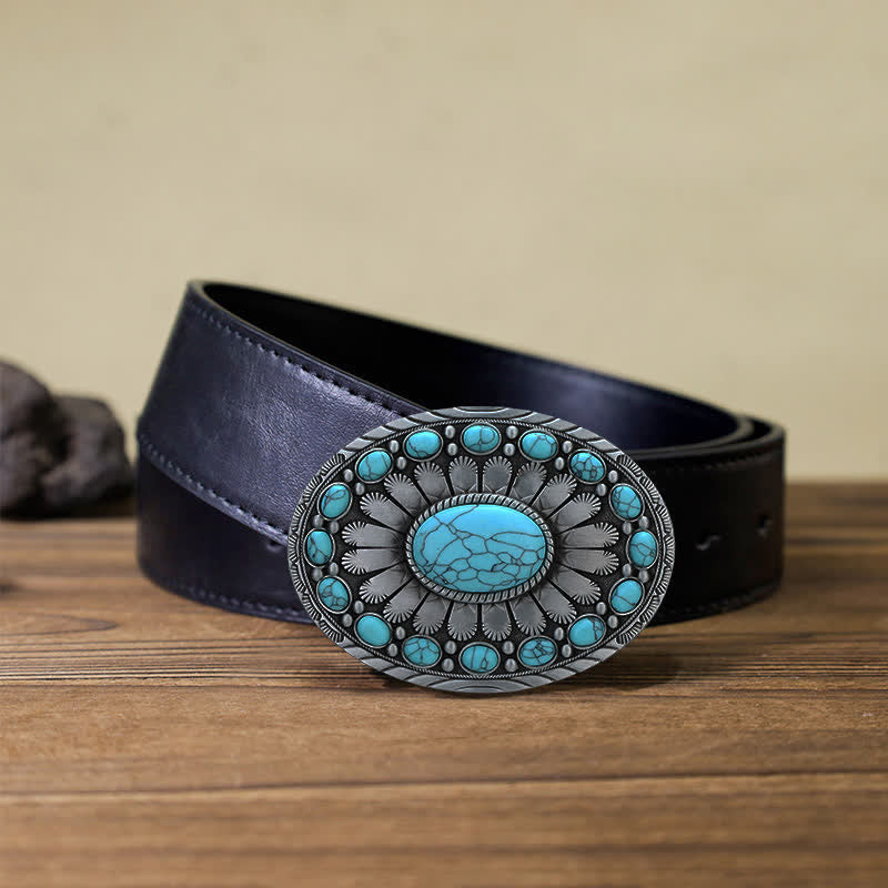 Men's DIY Dazzling Turquoise Buckle Leather Belt - Turquoise - Black PU Belt (40) - image 3