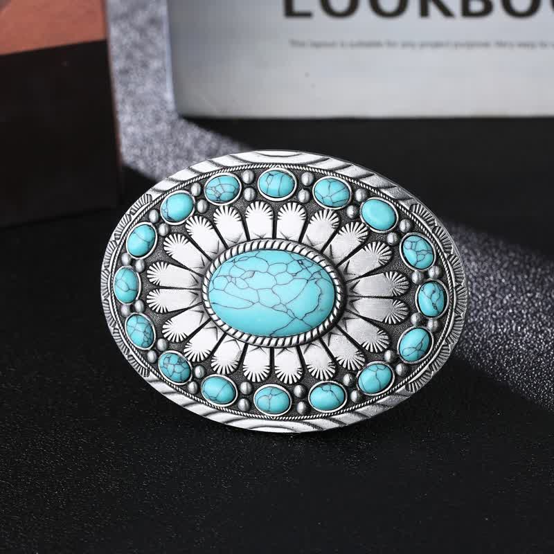 Men's DIY Dazzling Turquoise Buckle Leather Belt - Turquoise - Without Belt - image 0