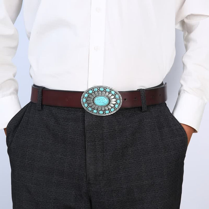 Men's DIY Dazzling Turquoise Buckle Leather Belt - image 2