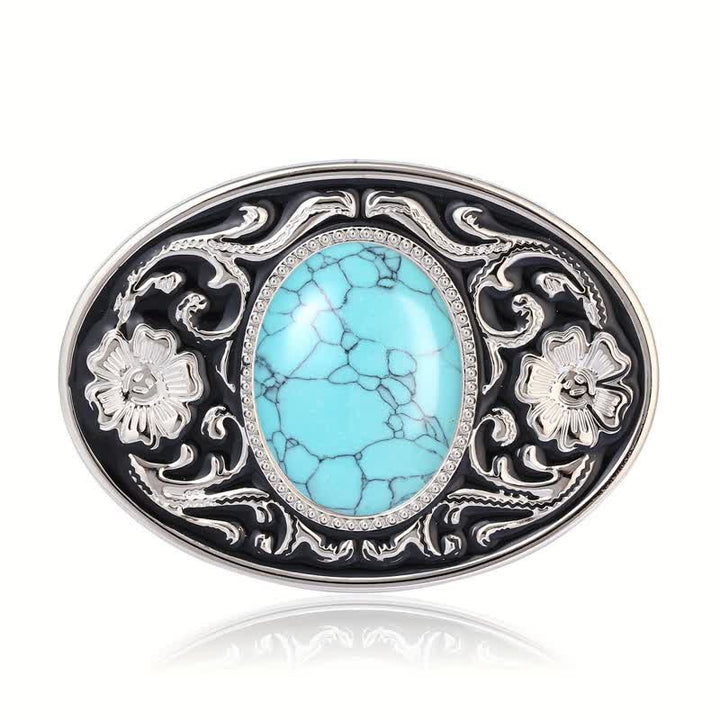 Men's DIY Turquoise Stone Western Buckle Leather Belt - image 3
