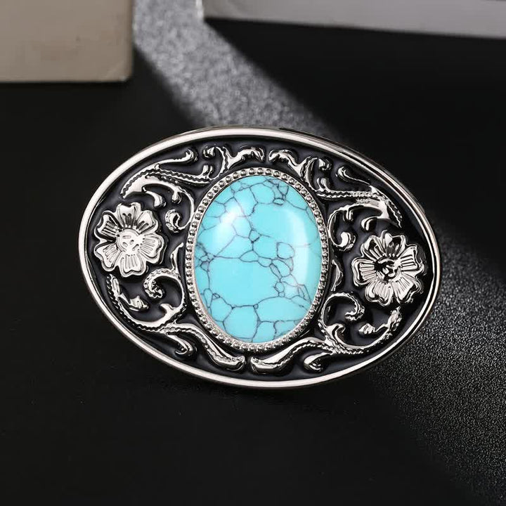 Men's DIY Turquoise Stone Western Buckle Leather Belt - Turquoise - Without Belt - image 0