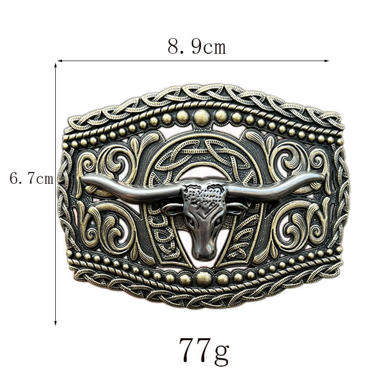 Men's DIY Hollow Bull Head Buckle Leather Belt - image 2