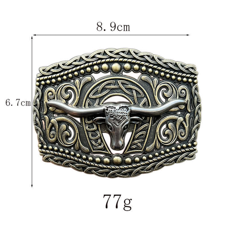 Men's DIY Hollow Bull Head Buckle Leather Belt - image 2