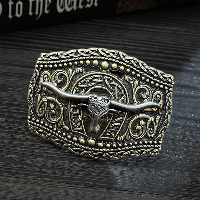 Men's DIY Hollow Bull Head Buckle Leather Belt - Bull Head - Without Belt - image 0