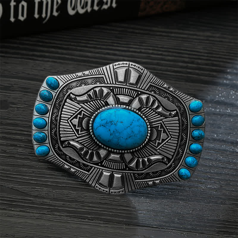 Men's DIY Artificial Turquoise Bohemia Buckle Leather Belt - Turquoise - Without Belt - image 0