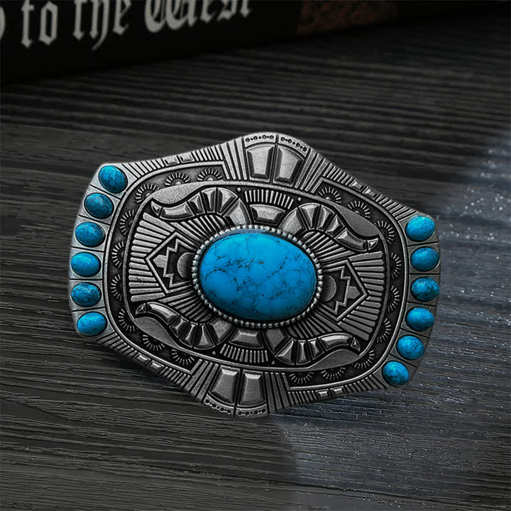 Men's DIY Artificial Turquoise Bohemia Buckle Leather Belt - Turquoise - Without Belt - image 0