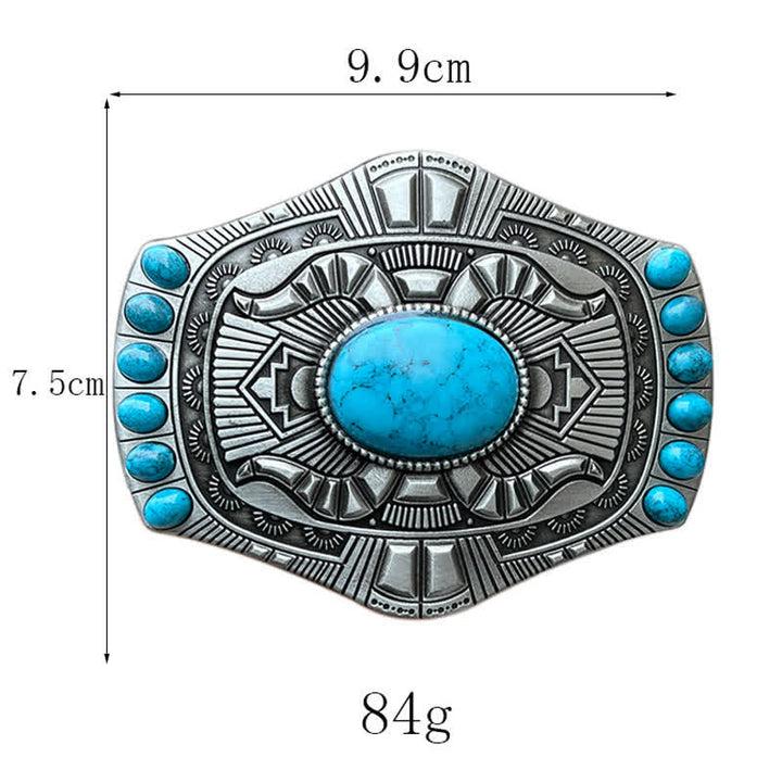 Men's DIY Artificial Turquoise Bohemia Buckle Leather Belt - image 2