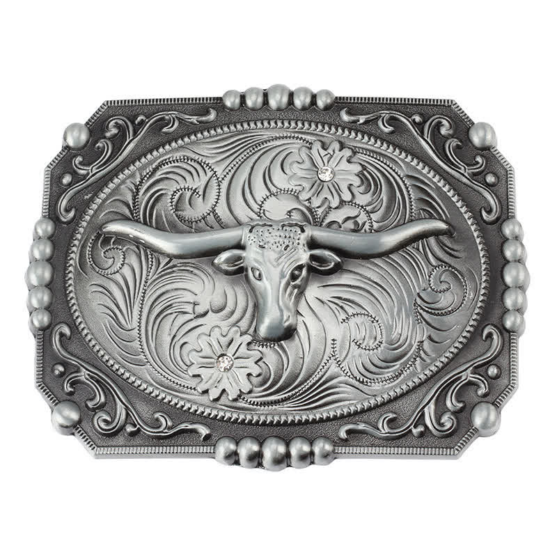 Men's DIY Longhorn Bull Head Buckle Leather Belt - image 4