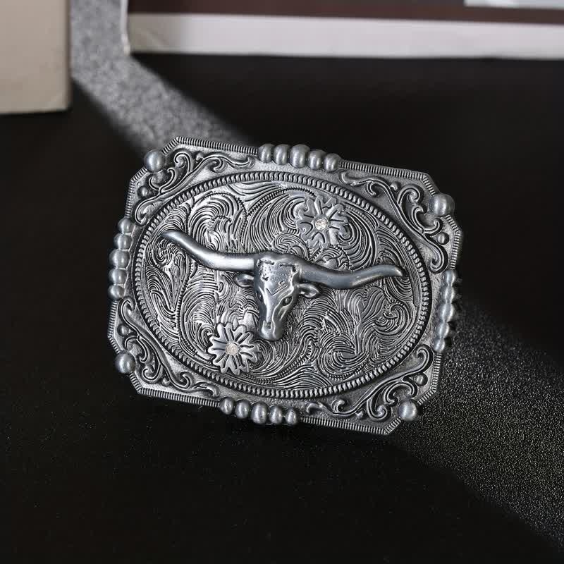 Men's DIY Longhorn Bull Head Buckle Leather Belt - Bull Head - Without Belt - image 0