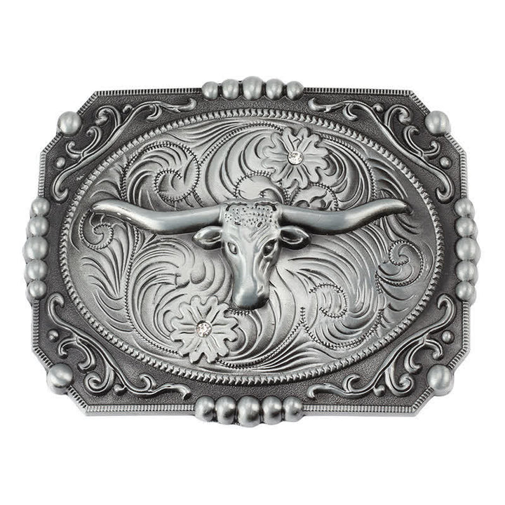 Men's DIY Longhorn Bull Head Buckle Leather Belt - image 4