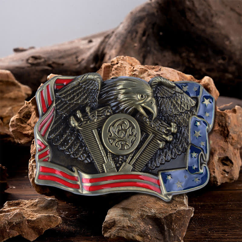 Men's DIY Eagle Patriotic Multi Color Buckle Leather Belt - Antique Bronze - Without Belt - image 0
