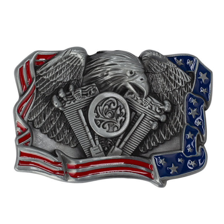 Men's DIY Eagle Patriotic Multi Color Buckle Leather Belt - Antique Silver - Without Belt - image 3