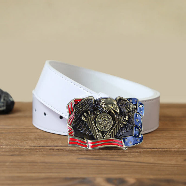 Men's DIY Eagle Patriotic Multi Color Buckle Leather Belt - Antique Bronze - White PU Belt (40) - image 8