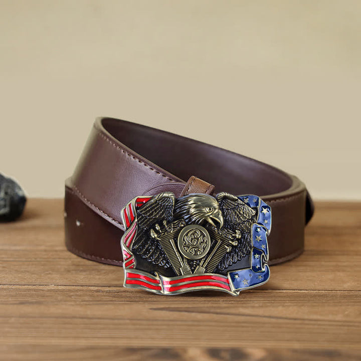 Men's DIY Eagle Patriotic Multi Color Buckle Leather Belt - Antique Bronze - Brown PU Belt (40) - image 11