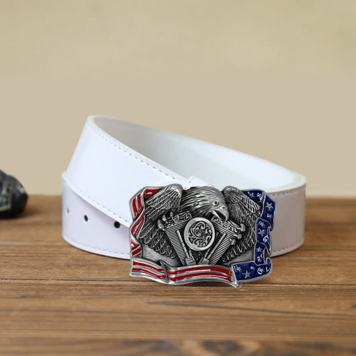 Men's DIY Eagle Patriotic Multi Color Buckle Leather Belt - Antique Silver - White PU Belt (40) - image 9