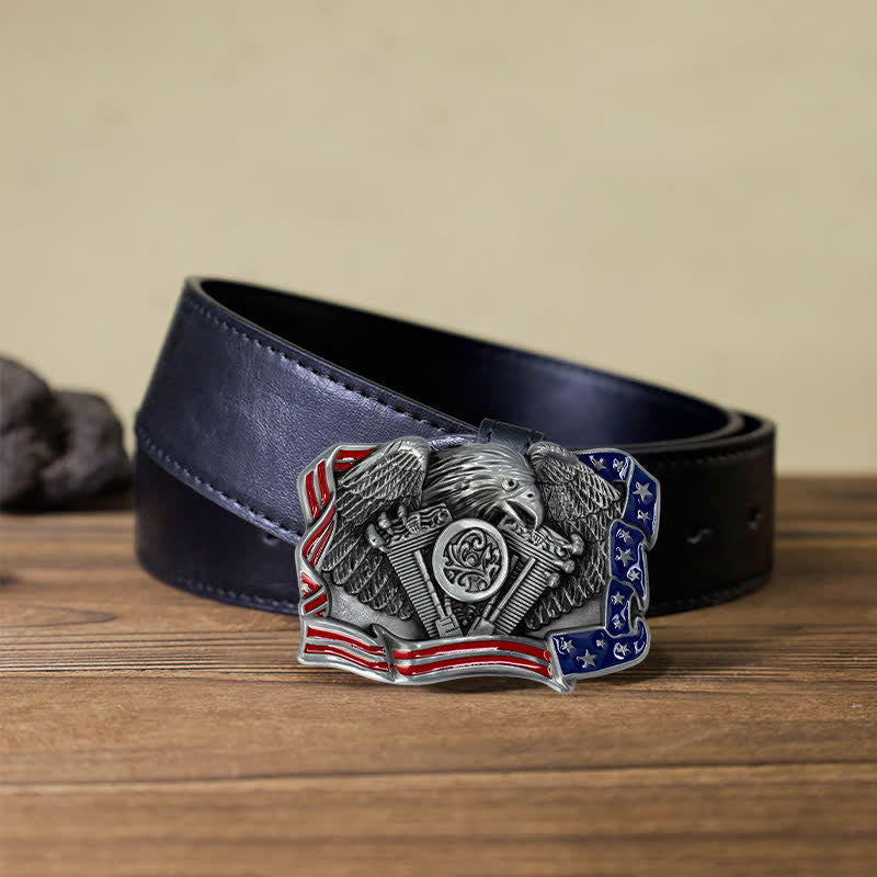 Men's DIY Eagle Patriotic Multi Color Buckle Leather Belt - Antique Silver - Black PU Belt (40) - image 6
