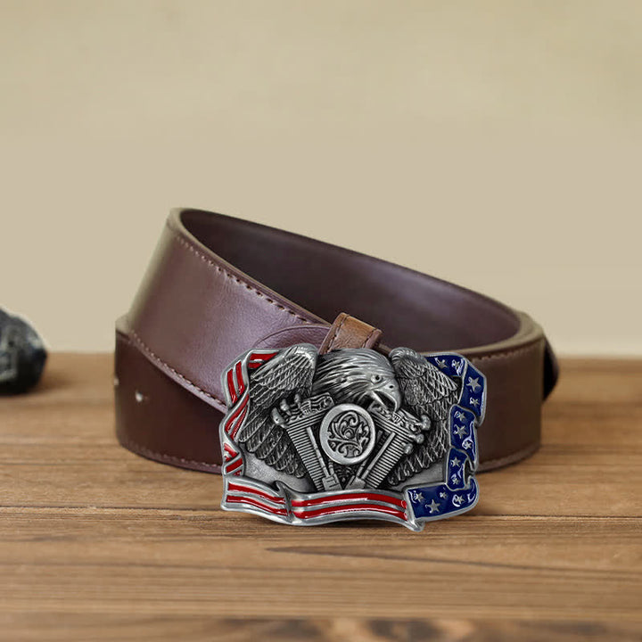Men's DIY Eagle Patriotic Multi Color Buckle Leather Belt - Antique Silver - Brown PU Belt (40) - image 12