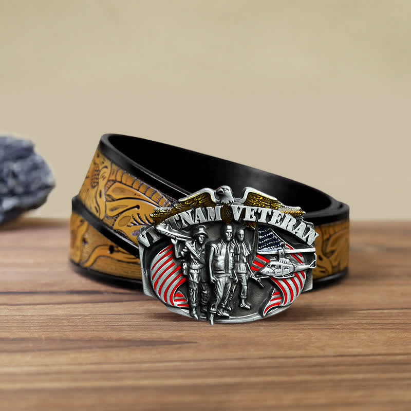 Men's DIY Vietnam Veteran Buckle Leather Belt - Vietnam Veteran - SandyBrown Belt (40) - image 13