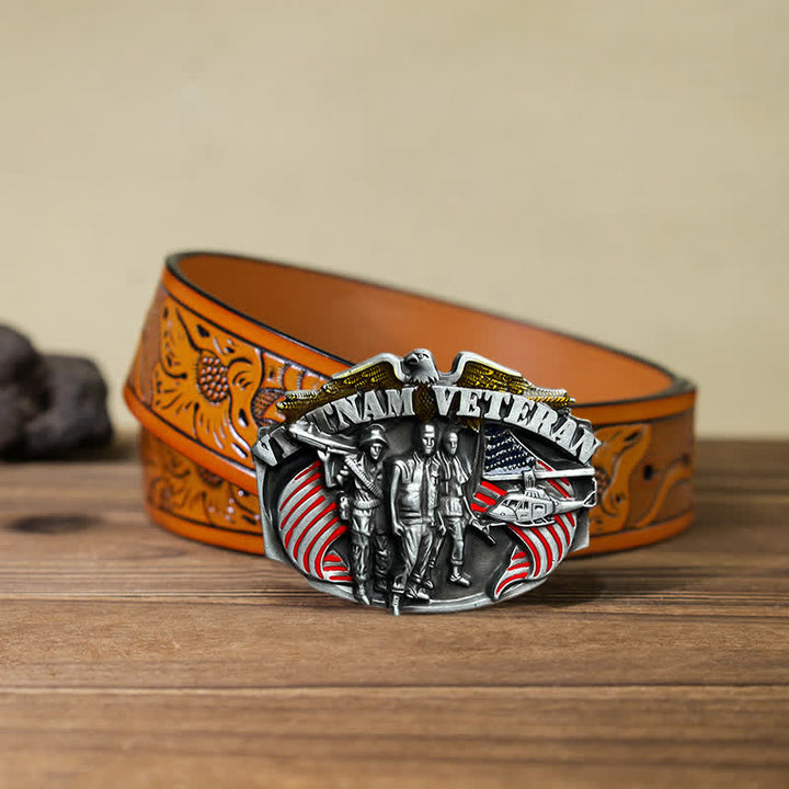 Men's DIY Vietnam Veteran Buckle Leather Belt - Vietnam Veteran - Orange Carved Belt (40) - image 15