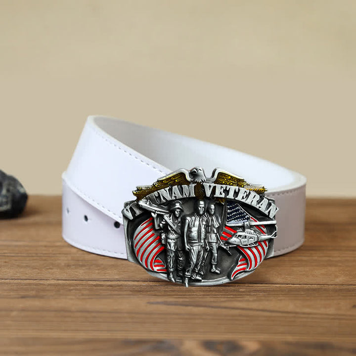 Men's DIY Vietnam Veteran Buckle Leather Belt - Vietnam Veteran - White PU Belt (40) - image 5