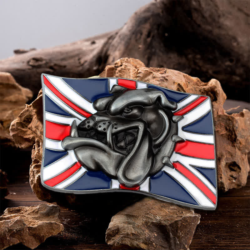 Men's DIY British Flag Bulldog Head Buckle Leather Belt - Bulldog Head - Without Belt - image 0
