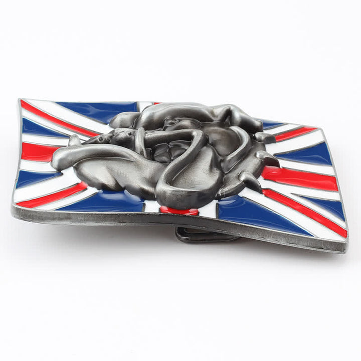 Men's DIY British Flag Bulldog Head Buckle Leather Belt - image 2