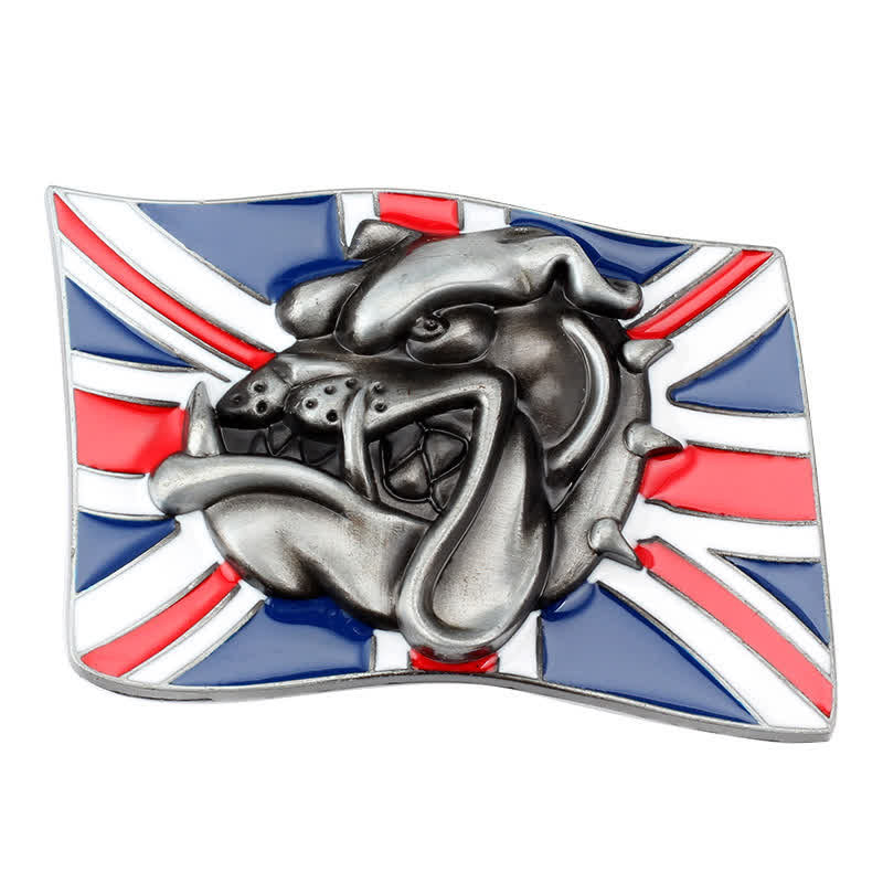 Men's DIY British Flag Bulldog Head Buckle Leather Belt - image 1