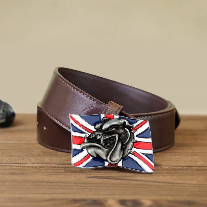 Men's DIY British Flag Bulldog Head Buckle Leather Belt - Bulldog Head - Brown PU Belt (40) - image 7