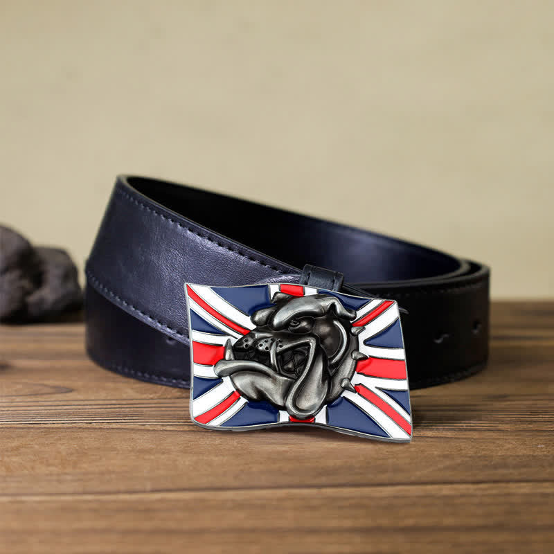 Men's DIY British Flag Bulldog Head Buckle Leather Belt - Bulldog Head - Black PU Belt (40) - image 3