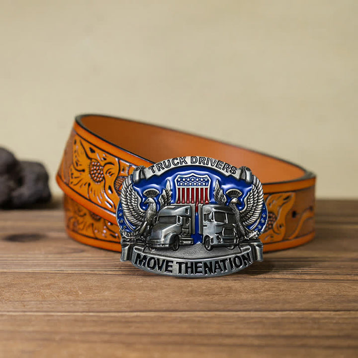 Men's DIY Truck Drivers Statement Buckle Leather Belt - Truck Drivers - Orange Carved Belt (40) - image 16