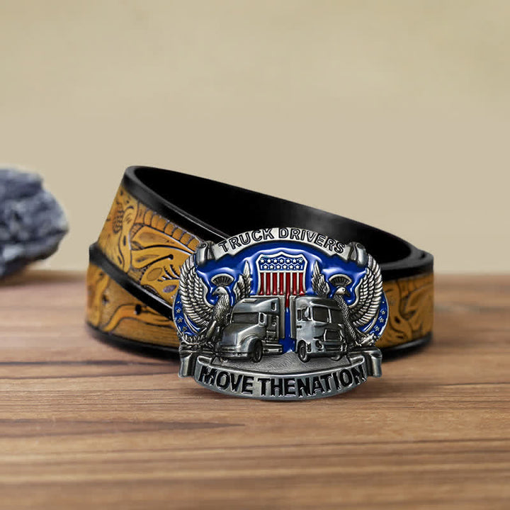 Men's DIY Truck Drivers Statement Buckle Leather Belt - Truck Drivers - SandyBrown Belt (40) - image 14