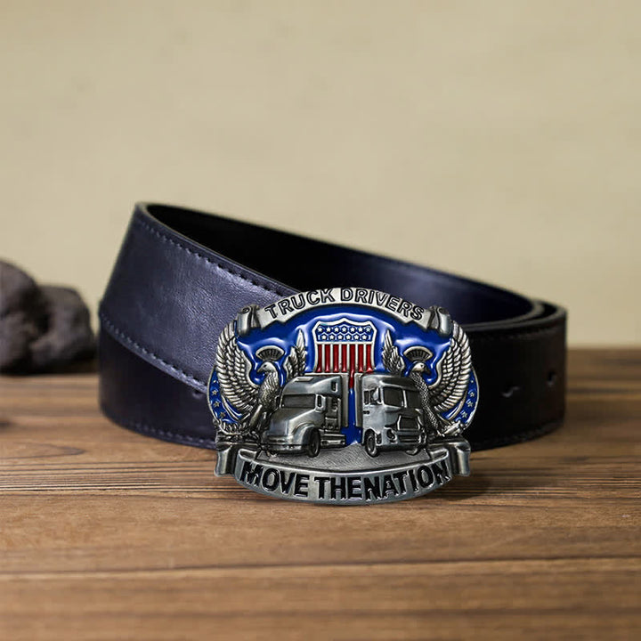 Men's DIY Truck Drivers Statement Buckle Leather Belt - Truck Drivers - Black PU Belt (40) - image 4