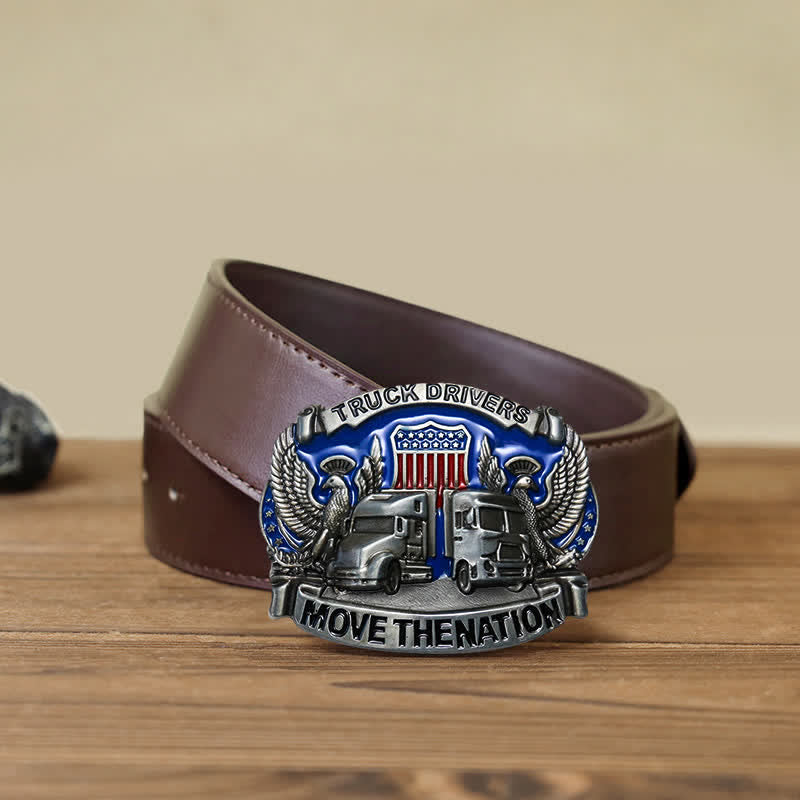 Men's DIY Truck Drivers Statement Buckle Leather Belt - Truck Drivers - Brown PU Belt (40) - image 8