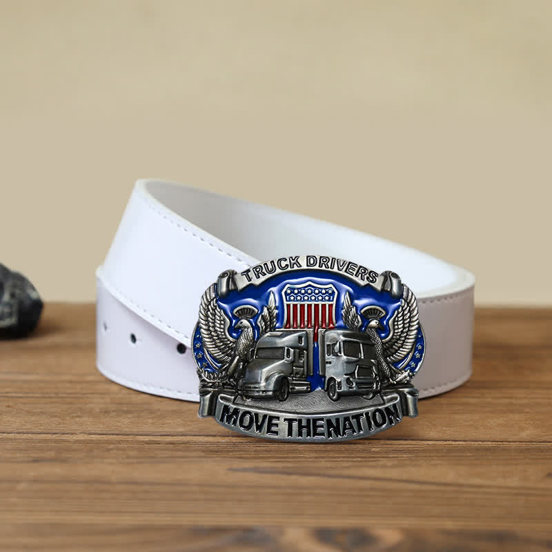 Men's DIY Truck Drivers Statement Buckle Leather Belt - Truck Drivers - White PU Belt (40) - image 6