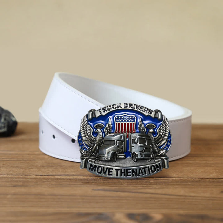 Men's DIY Truck Drivers Statement Buckle Leather Belt - Truck Drivers - White PU Belt (40) - image 6