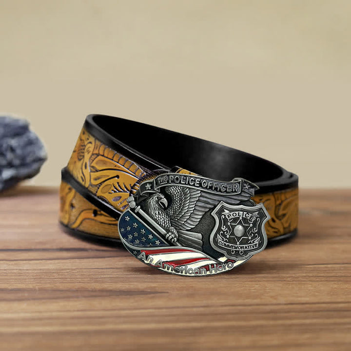 Men's DIY Police Officer Hero Eagle Buckle Leather Belt - Police Officer - SandyBrown Belt (40) - image 13