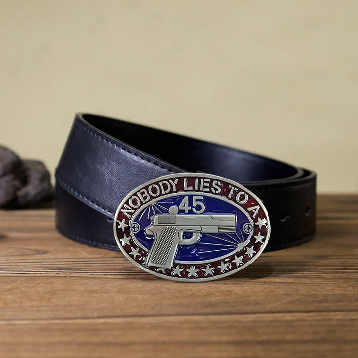 Men's DIY Enamel Gun Pistol Stars Buckle Leather Belt - Pistol - Black PU Belt (40) - image 4