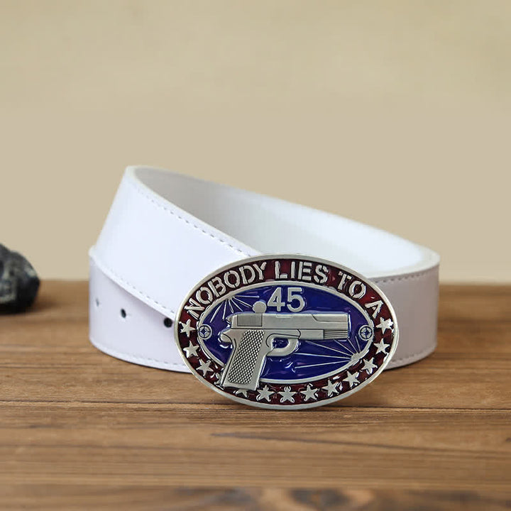 Men's DIY Enamel Gun Pistol Stars Buckle Leather Belt - Pistol - White PU Belt (40) - image 6