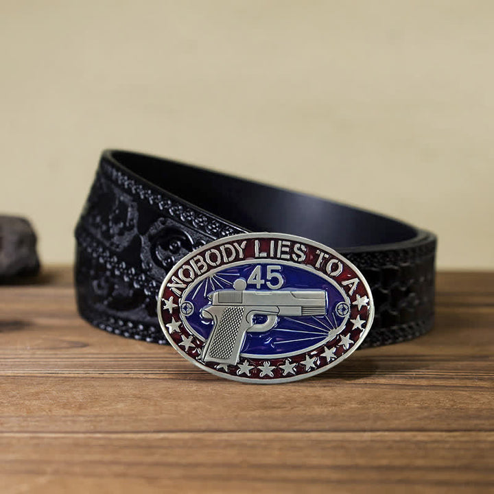 Men's DIY Enamel Gun Pistol Stars Buckle Leather Belt - Pistol - Black Carved Belt (40) - image 10