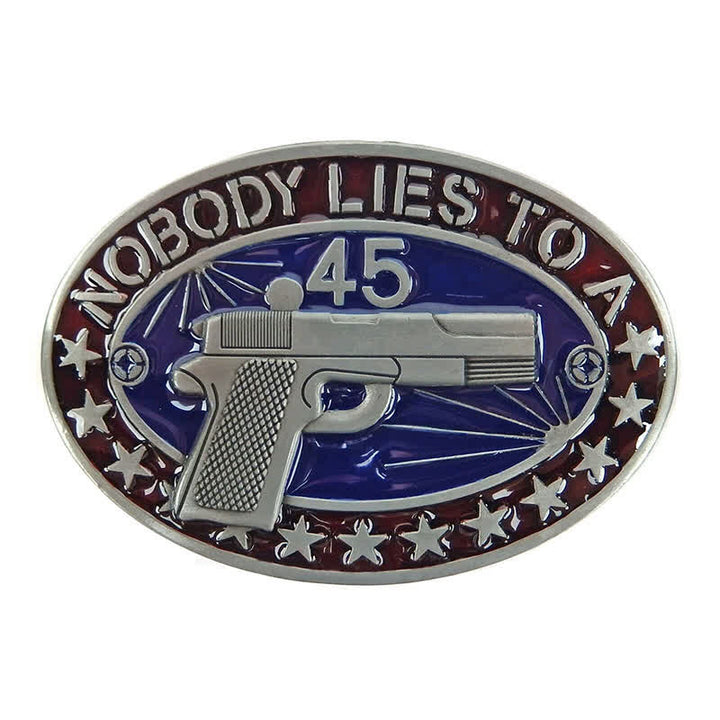 Men's DIY Enamel Gun Pistol Stars Buckle Leather Belt - image 2