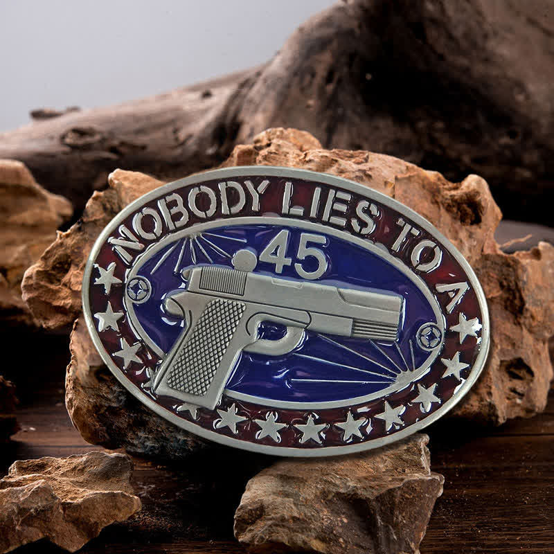 Men's DIY Enamel Gun Pistol Stars Buckle Leather Belt - Pistol - Without Belt - image 0