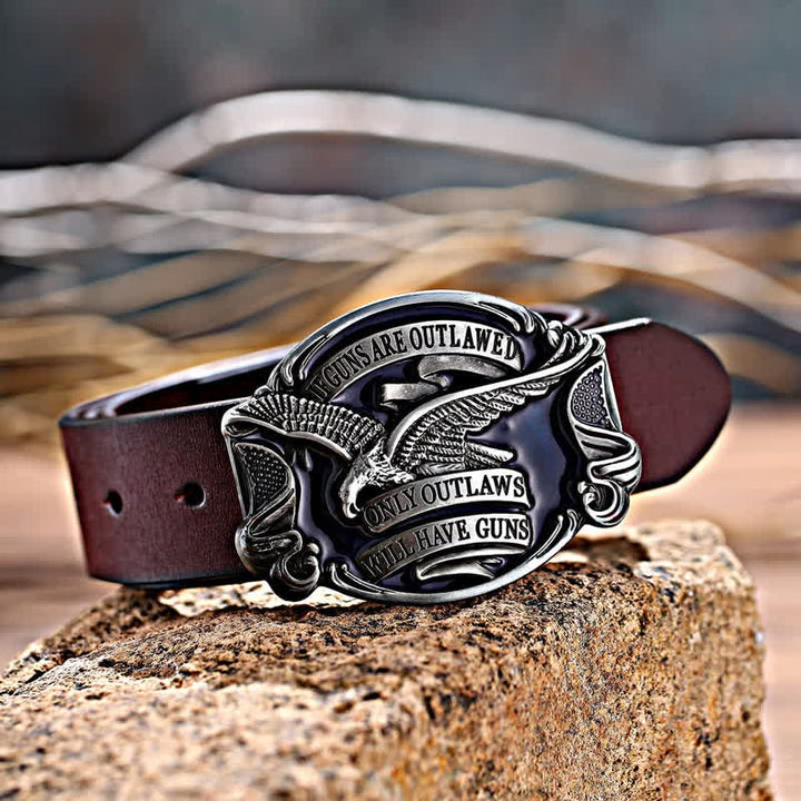 Men's DIY Soaring Eagle Statement Buckle Leather Belt - image 2