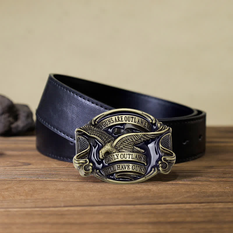 Men's DIY Soaring Eagle Statement Buckle Leather Belt - Antique Bronze - Black PU Belt (40) - image 8