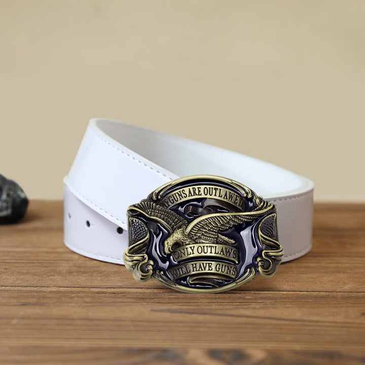 Men's DIY Soaring Eagle Statement Buckle Leather Belt - Antique Bronze - White PU Belt (40) - image 11